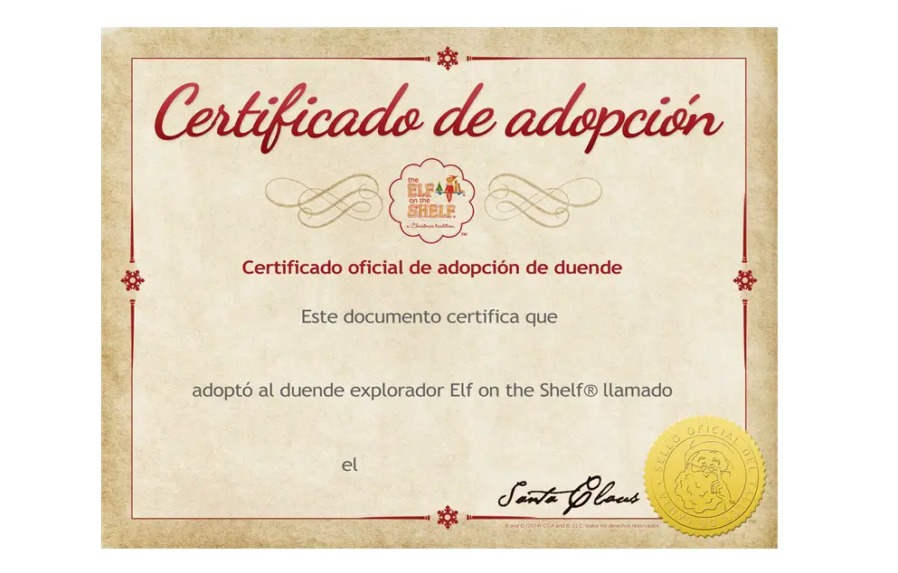 Certificado de adopción Elfo travieso